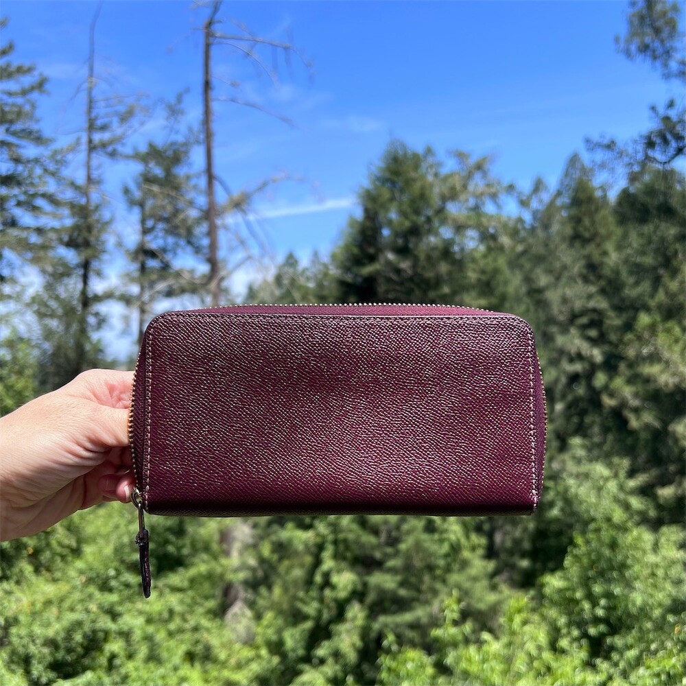 COACH Long Zip-Around Waller Burgundy/Purple Crossgrain Leather - Picture 2 of 13
